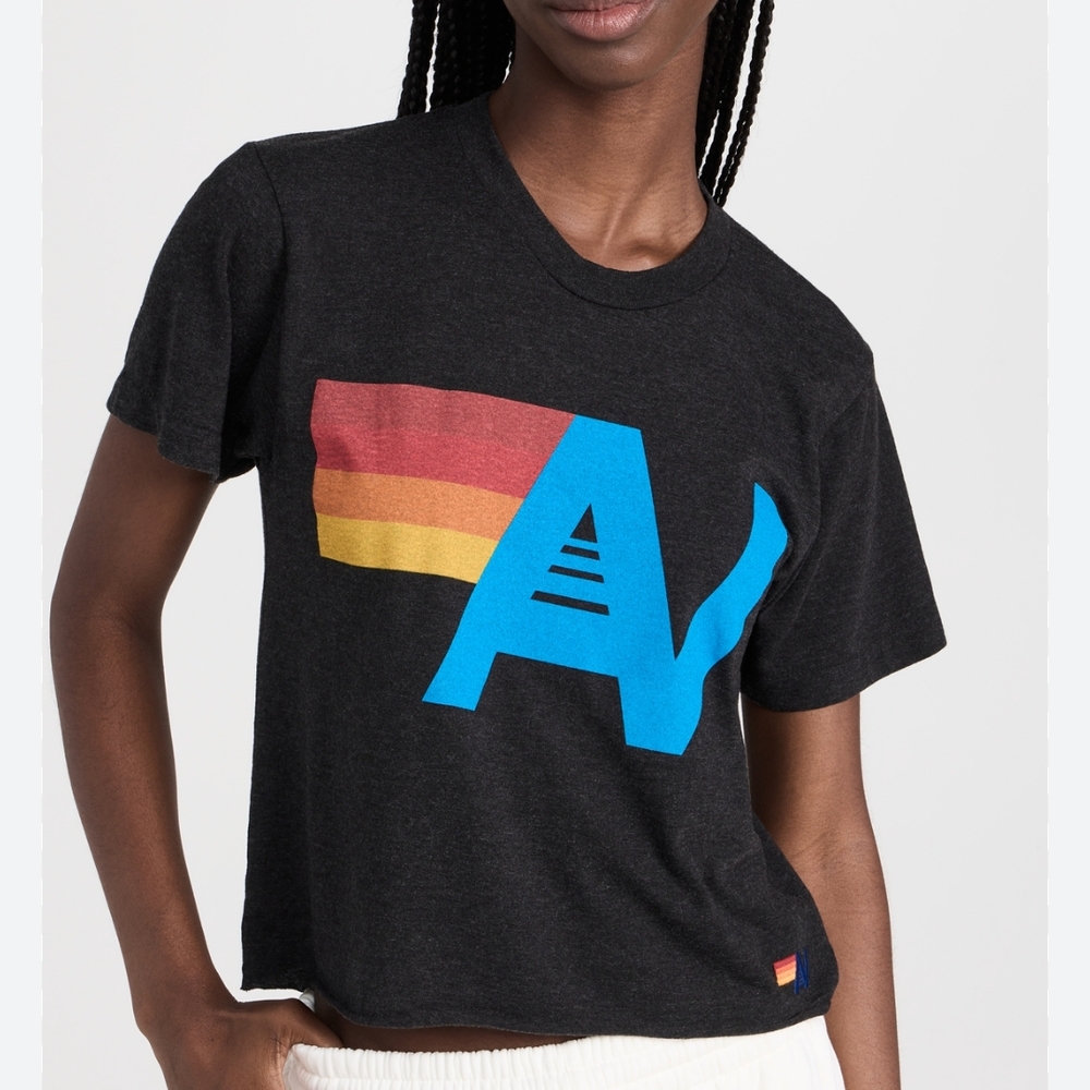 Aviator Nation Black Tee with Yellow and Orange Accents